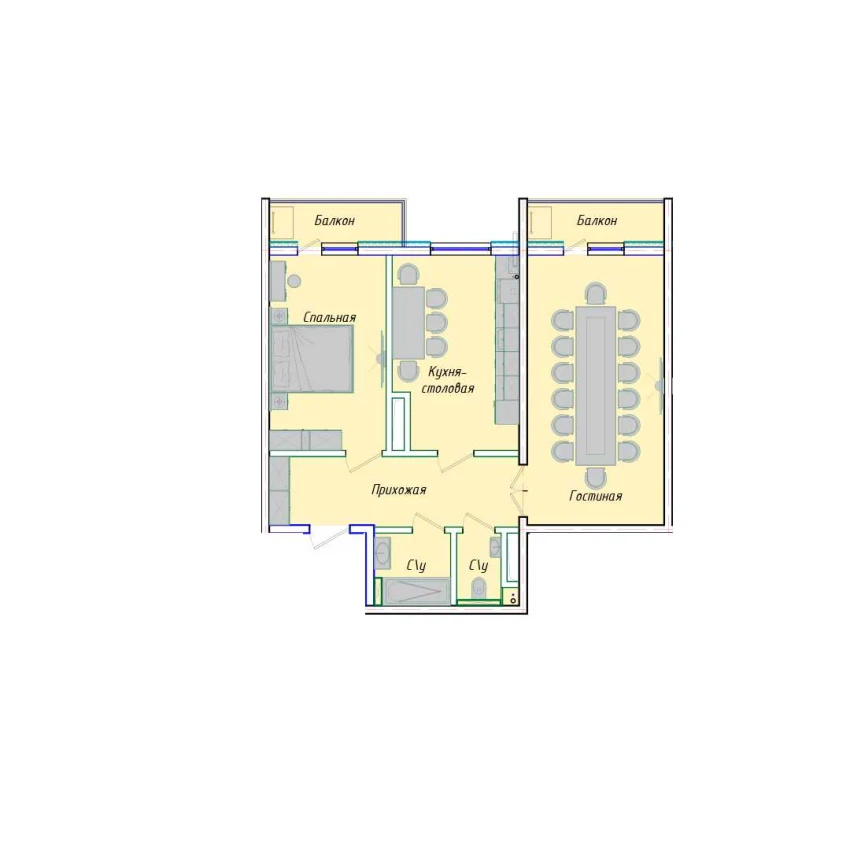 2-xonali xonadon 76.72 m²  9/12 qavat | SERGELI CITY Turar-joy majmuasi