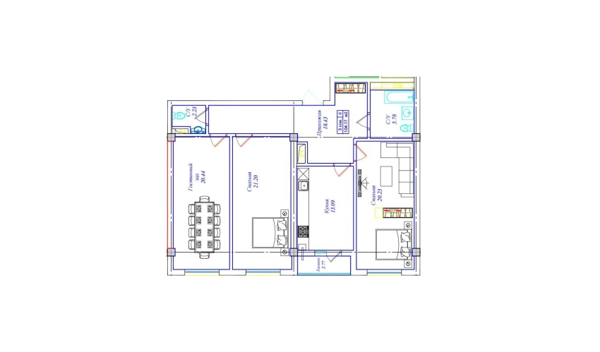 3-xonali xonadon 104.17 m²  7/8 qavat | UCHTEPA CITY Turar-joy majmuasi