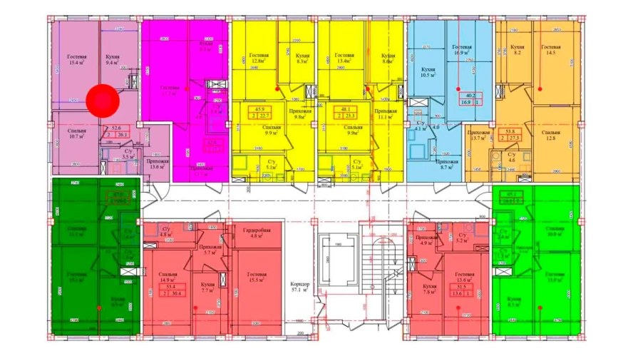 2-комнатная квартира 52.6 м²  1/1 этаж