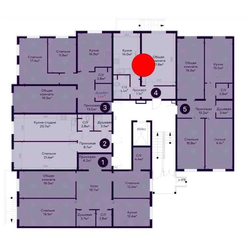 1-комнатная квартира 47.7 м²  1/1 этаж