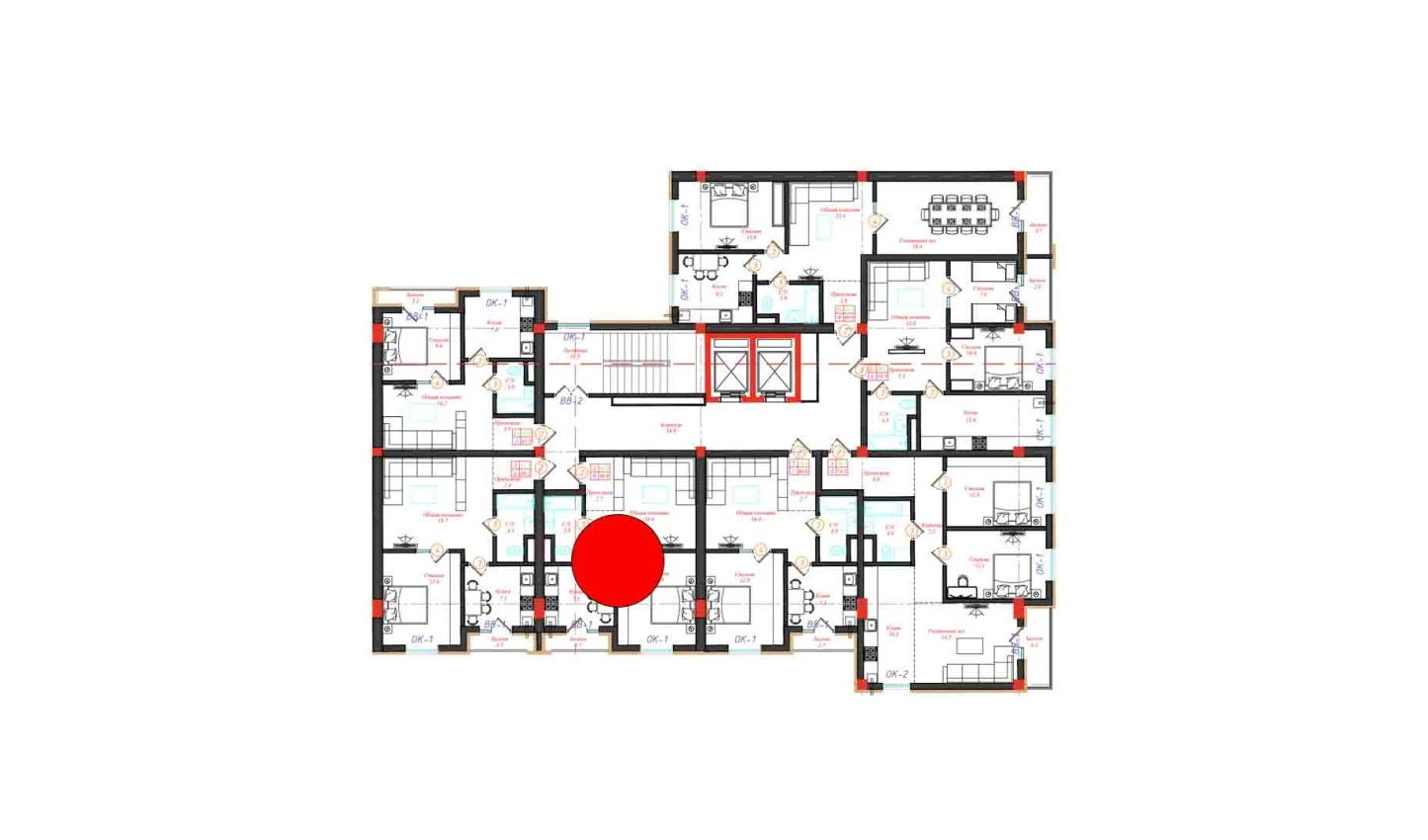 2-xonali xonadon 46.6 m²  6/12 qavat | CHINARA PARK Turar-joy majmuasi