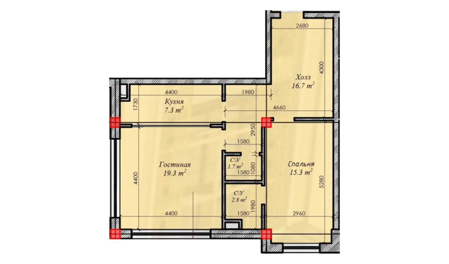 2-xonali xonadon 63.1 m²  2/2 qavat