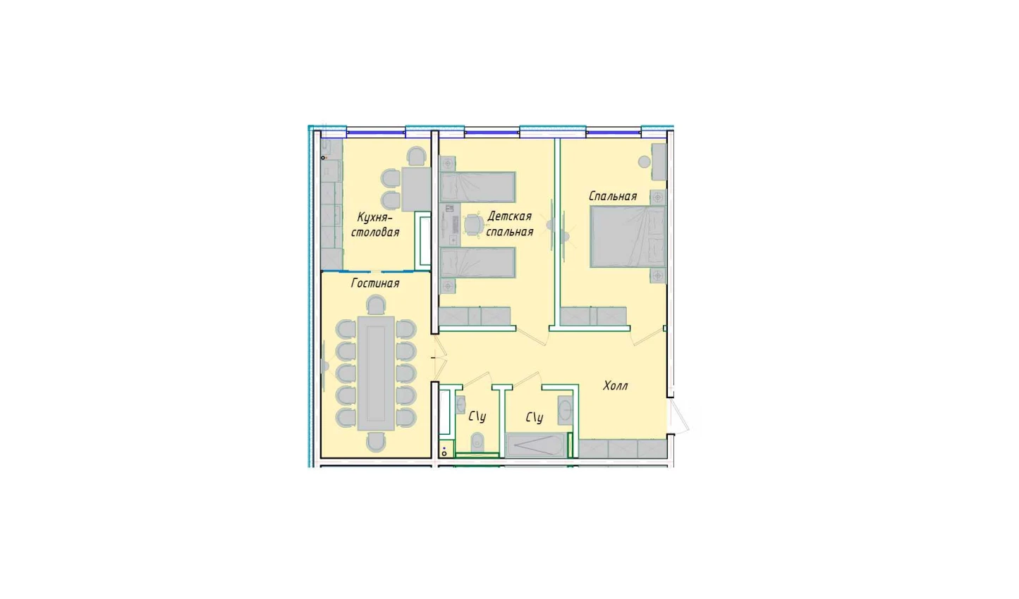 3-комнатная квартира 76.66 м²  1/1 этаж