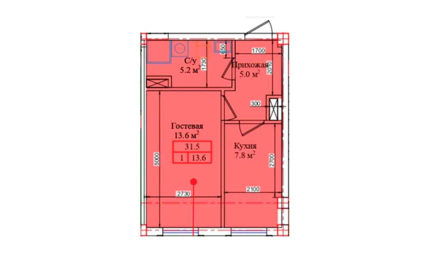 1-комнатная квартира 31.5 м²  1/1 этаж