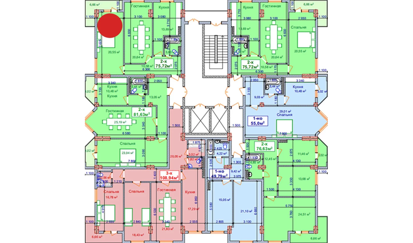 2-комнатная квартира 69.06 м²  9/9 этаж