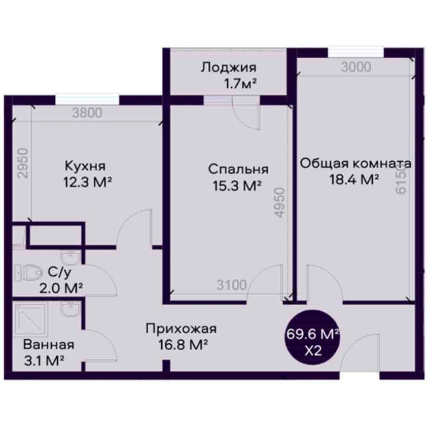 3-комн. квартира 79 м²  9/12 этаж | Жилой комплекс YAQINLAR