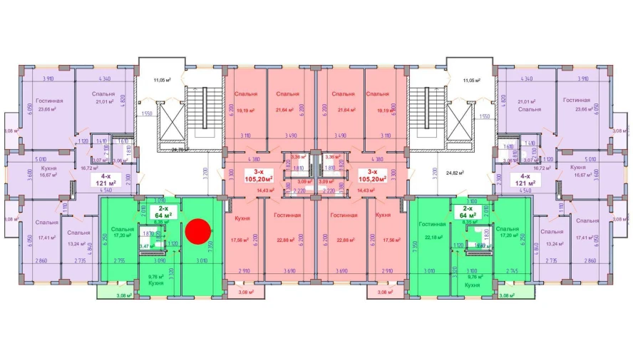 2-комнатная квартира 64 м²  9/9 этаж