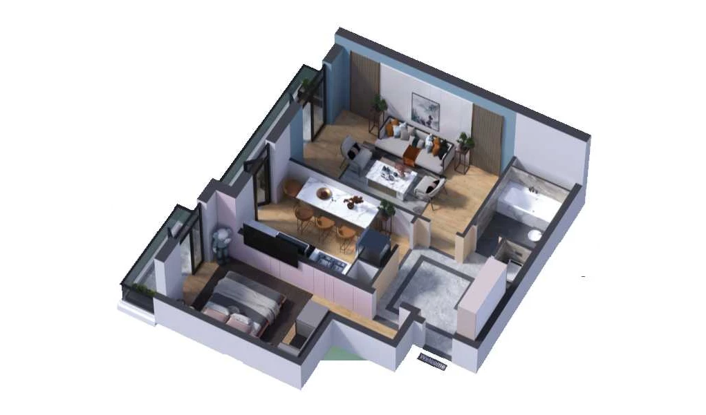 2-xonali xonadon 55.75 m²  14/16 qavat | SOKIN DIYOR Turar-joy majmuasi