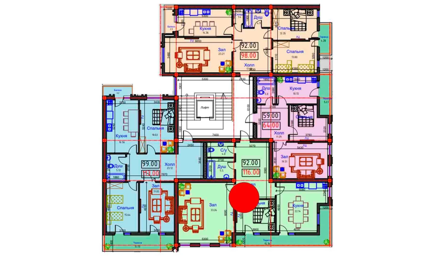 2-комнатная квартира 116 м²  9/9 этаж