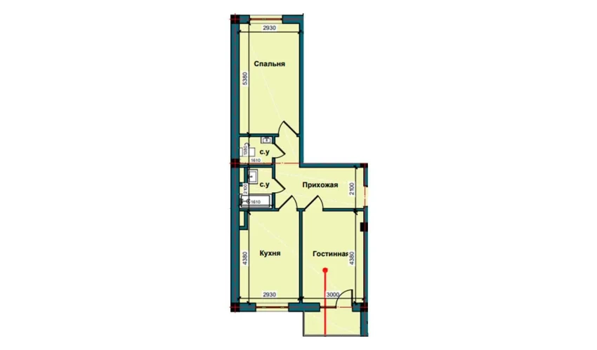 2-xonali xonadon 63.8 m²  4/9 qavat | NUR BARAKA Turar-joy majmuasi