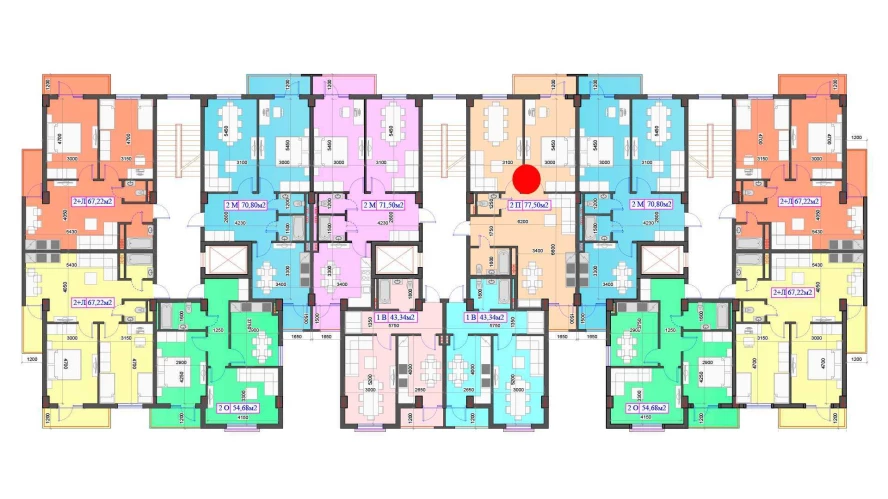 2-комнатная квартира 77.5 м²  6/6 этаж