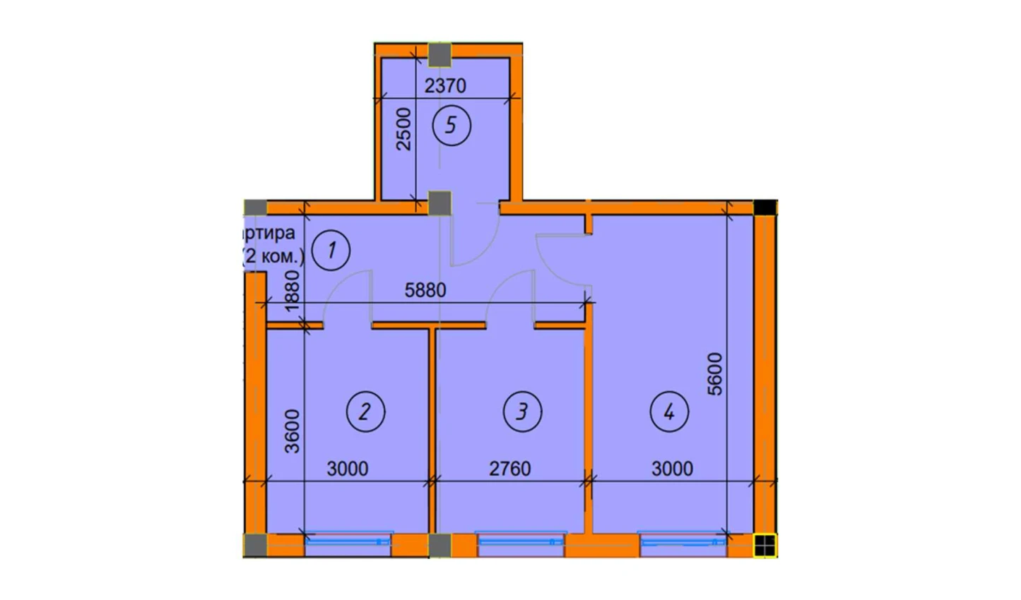 2-комнатная квартира 54.39 м²  1/1 этаж