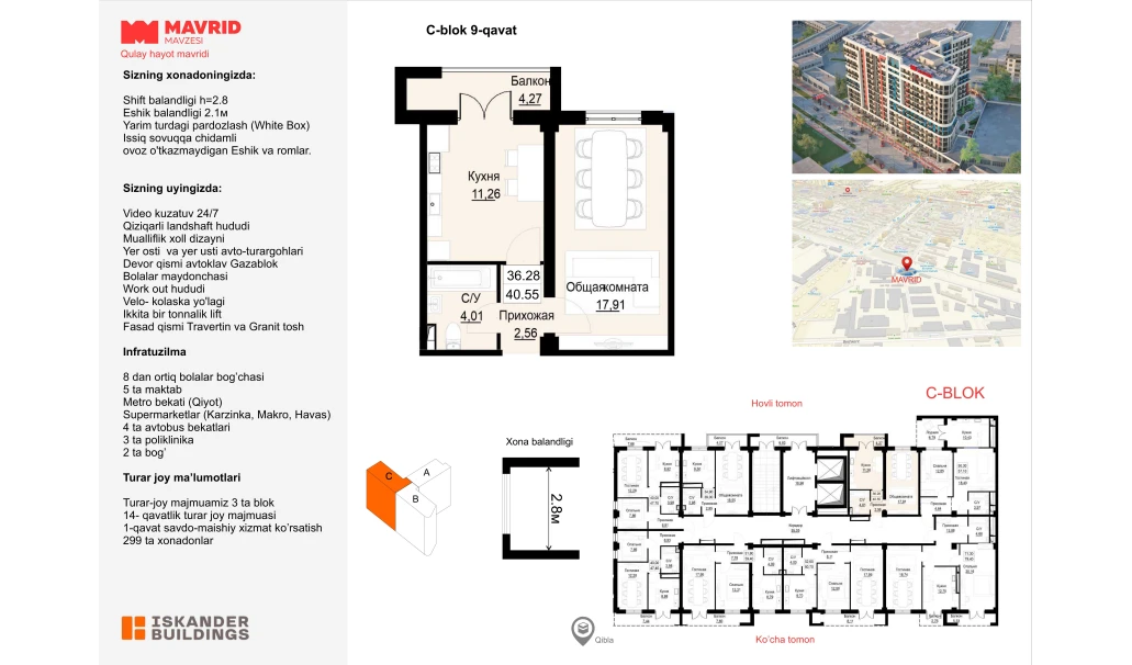 1-комнатная квартира 36.28 м²  9/9 этаж