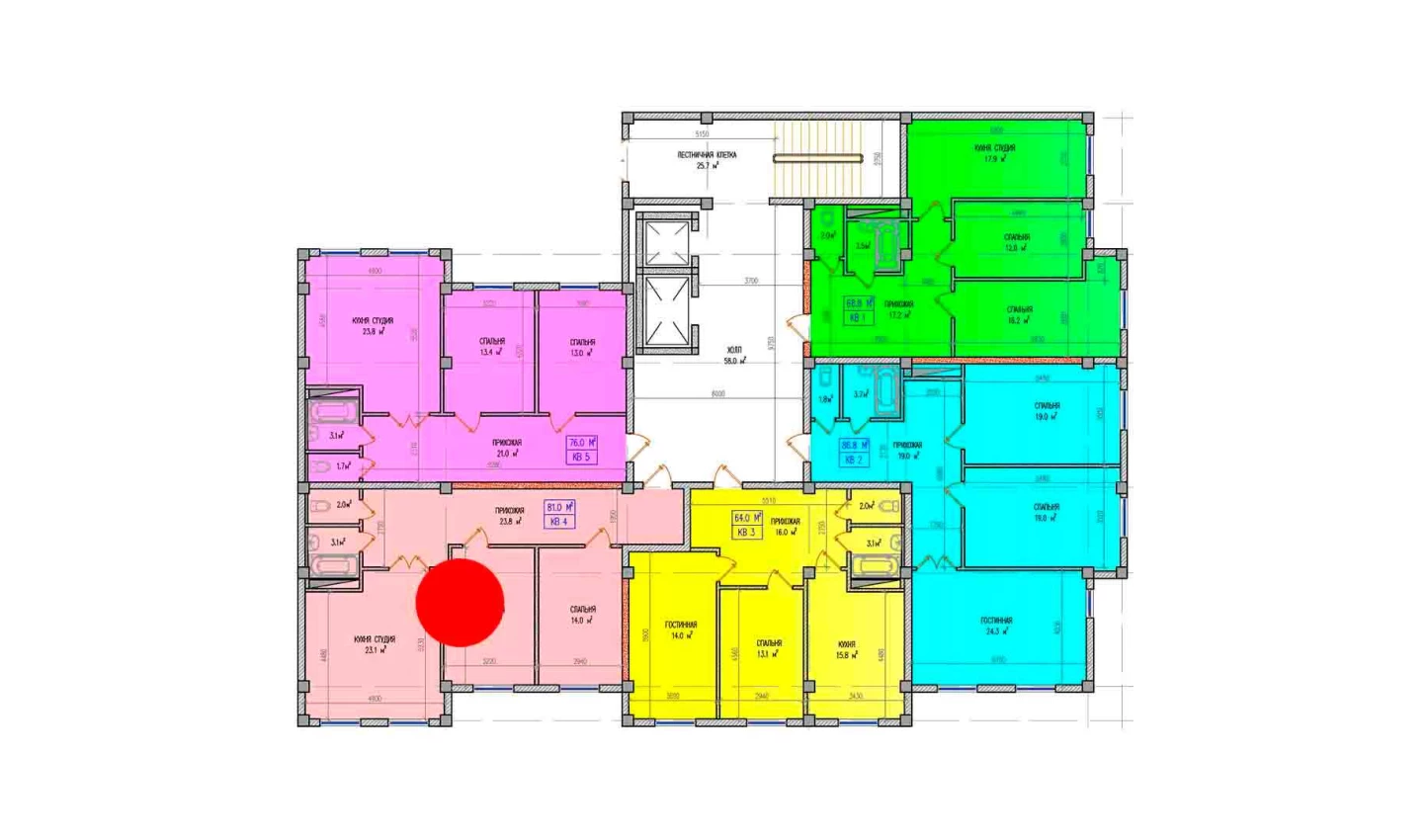 3-комнатная квартира 81 м²  1/1 этаж