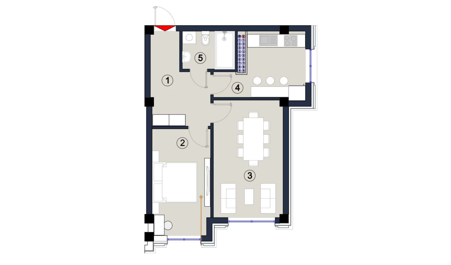 2-комнатная квартира 53 м²  2/2 этаж