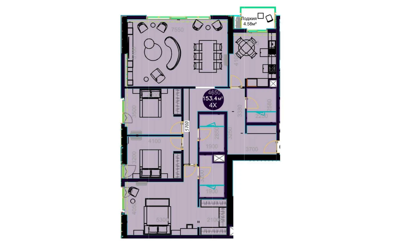 4-комнатная квартира 153.4 м²  11/11 этаж