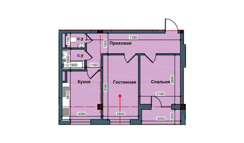 2-комнатная квартира 53.5 м²  2/9 этаж | Жилой комплекс NUR BARAKA