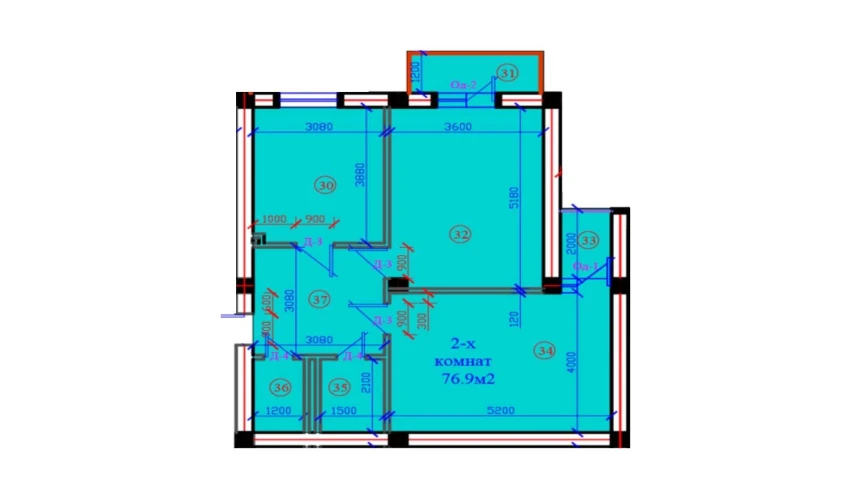 2-комнатная квартира 76.9 м²  6/7 этаж | Жилой комплекс G'IJDUVON CITY