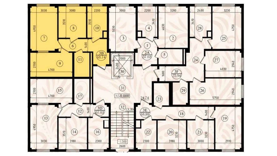 3-xonali xonadon 60.38 m²  1/1 qavat