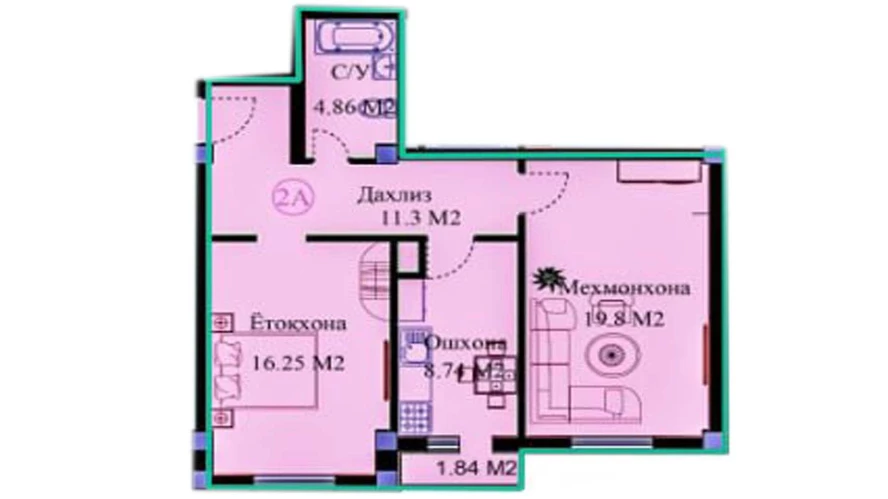 2-комнатная квартира 62.7 м²  12/12 этаж