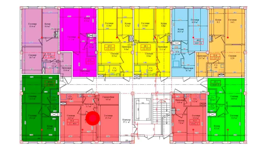 2-комнатная квартира 53.4 м²  1/1 этаж