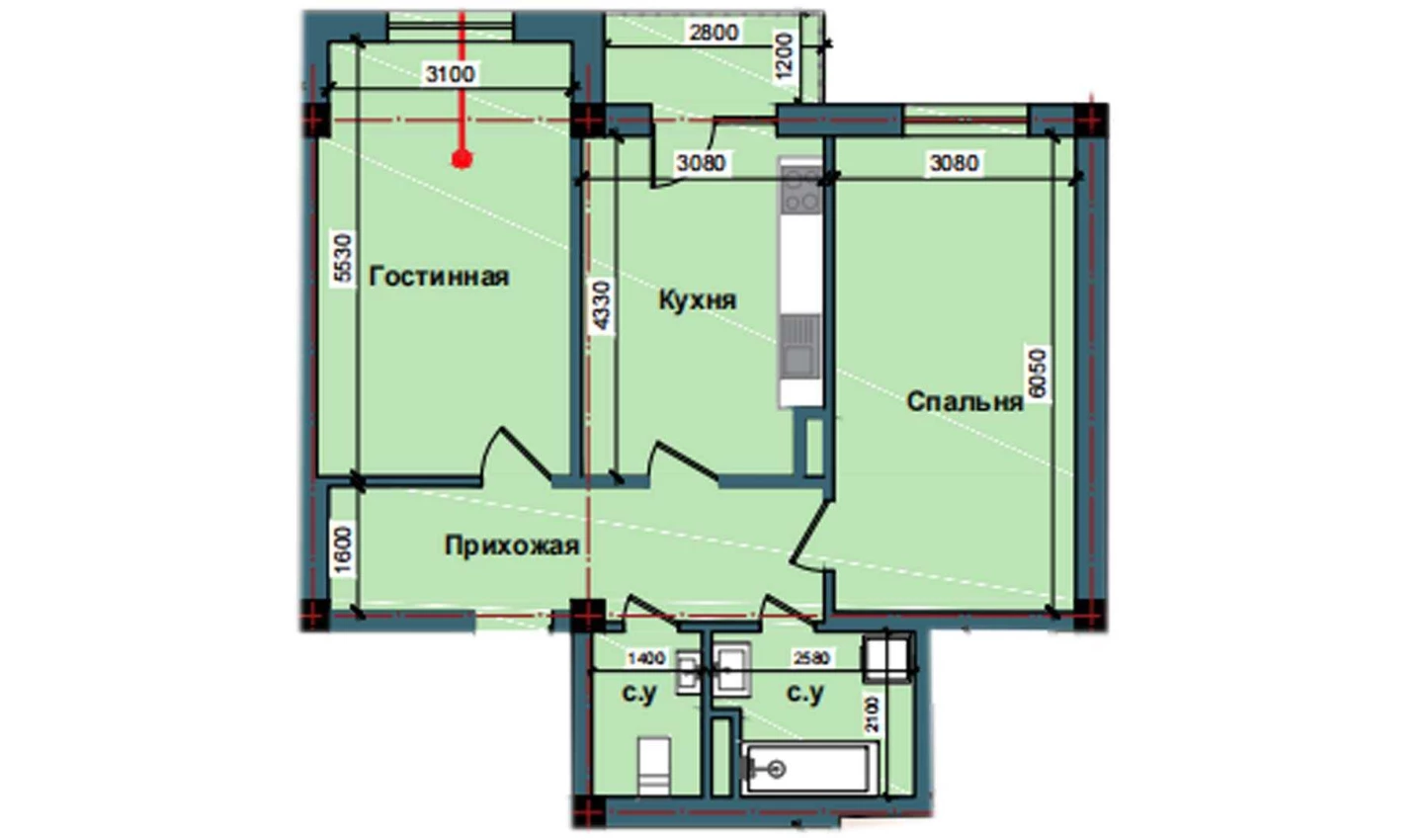 2-комнатная квартира 75 м²  3/3 этаж