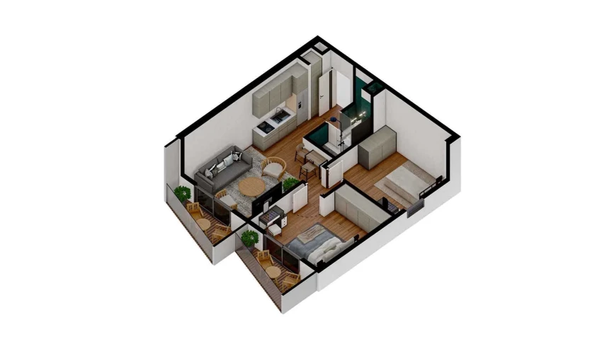 3-xonali xonadon 51.59 m²  7/7 qavat | TUSHLAR VODIYSI Turar-joy majmuasi