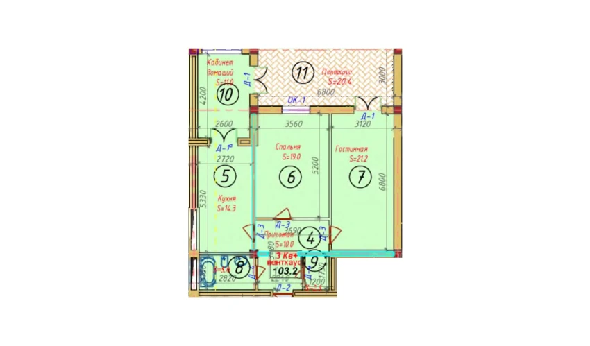 3-xonali xonadon 103.2 m²  2/9 qavat | SAMARQAND CITY Turar-joy majmuasi