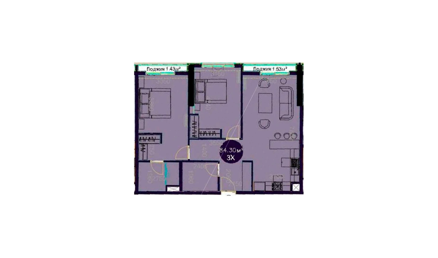 3-xonali xonadon 84.3 m²  2/2 qavat