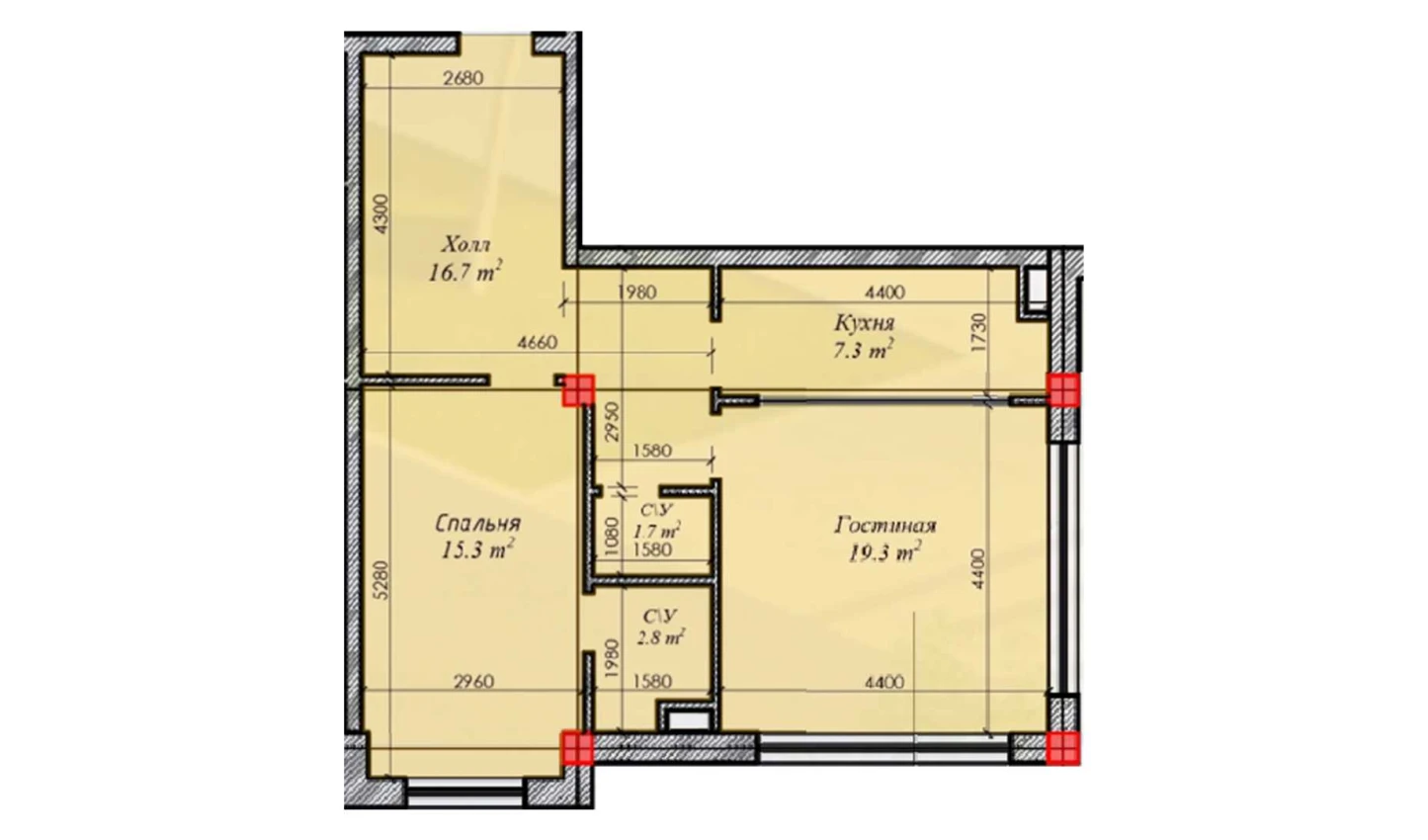 2-комнатная квартира 63.1 м²  3/3 этаж