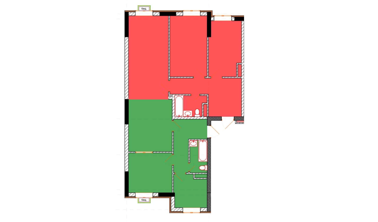 2-комнатная квартира 65 м²  1/1 этаж