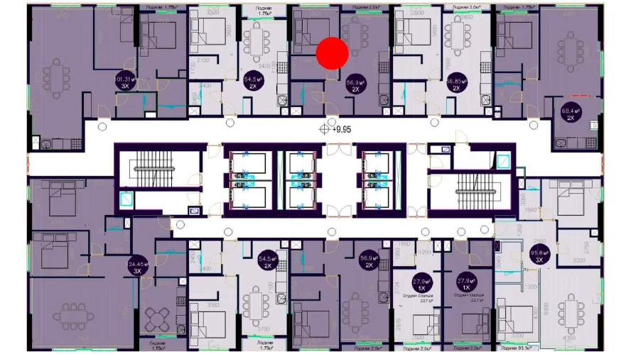 2-комнатная квартира 56.9 м²  3/3 этаж