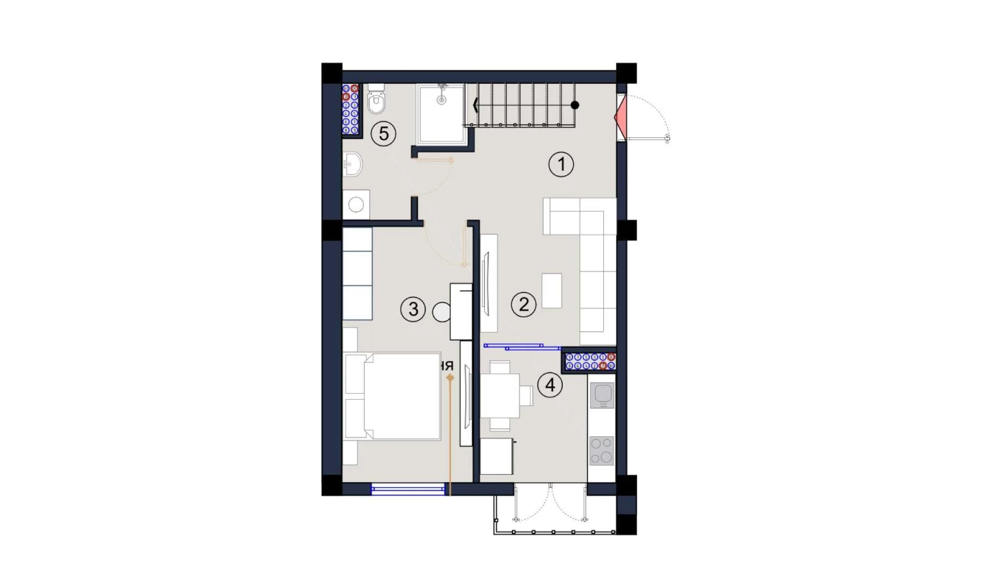 1-комнатная квартира 45.5 м²  9/9 этаж