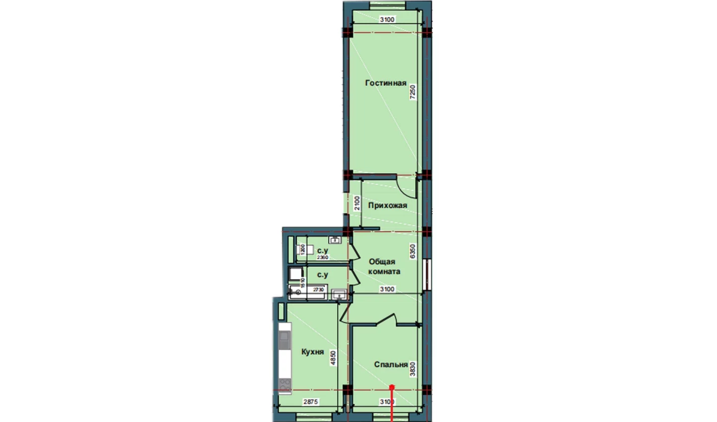 3-xonali xonadon 80 m²  11/11 qavat