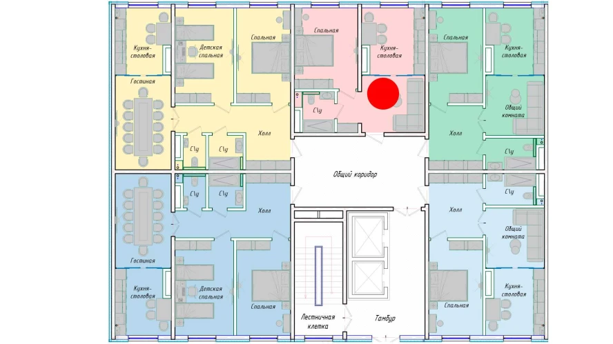 1-комнатная квартира 43.98 м²  1/1 этаж