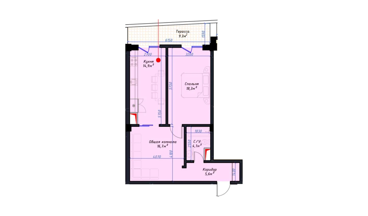 2-xonali xonadon 62.39 m²  14/14 qavat | Avia Palace Turar-joy majmuasi