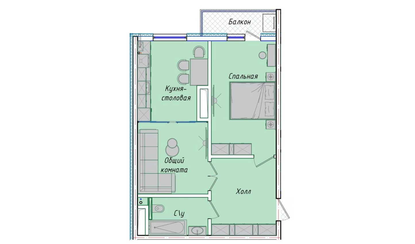 2-xonali xonadon 50.7 m²  14/14 qavat