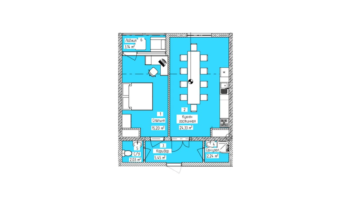 2-комнатная квартира 52.39 м²  3/3 этаж