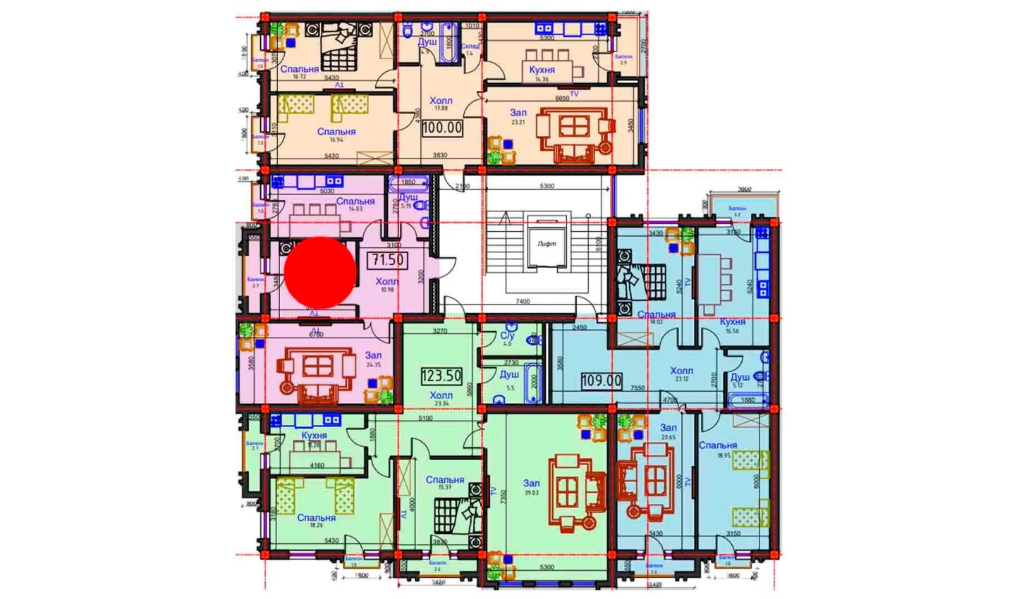 2-комнатная квартира 71.5 м²  6/6 этаж