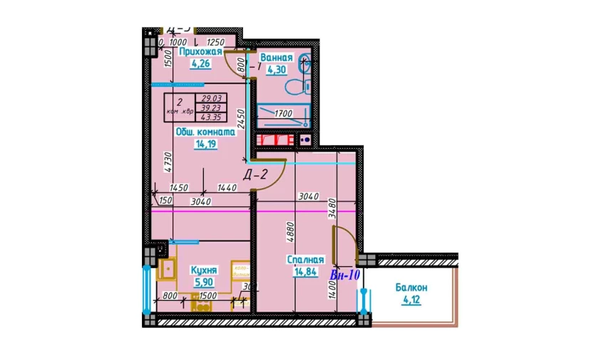 2-xonali xonadon 47.6 m²  7/7 qavat