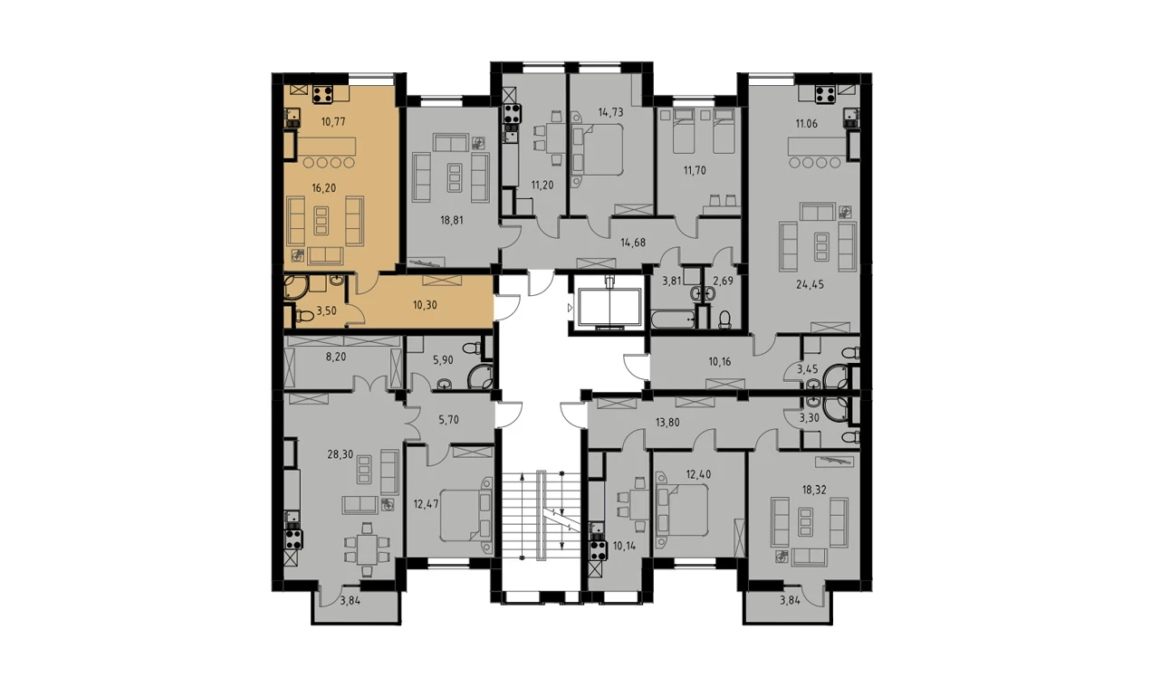 1-комнатная квартира 41.92 м²  2/2 этаж