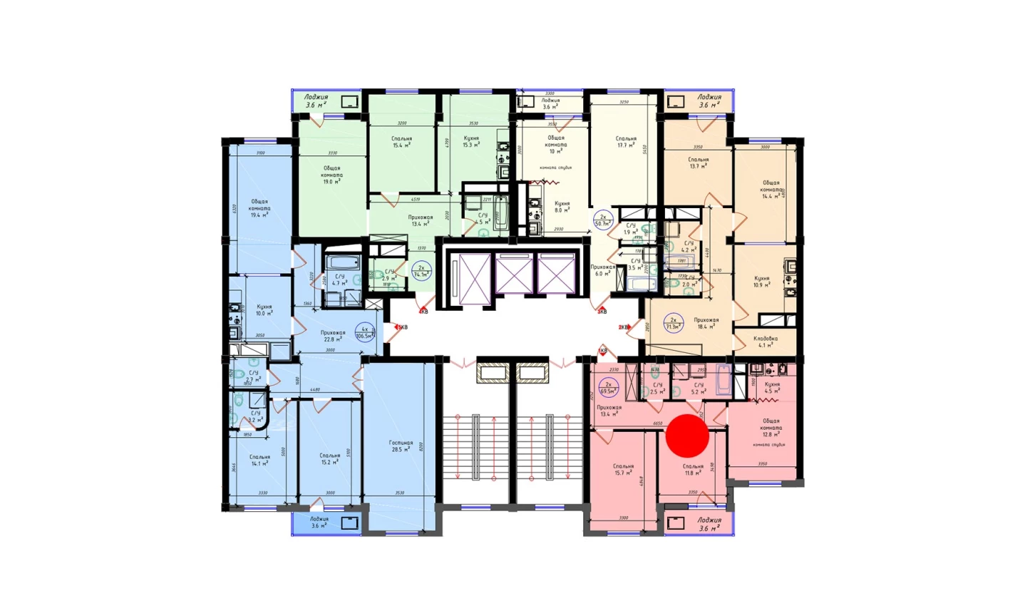 3-комнатная квартира 69.5 м²  2/2 этаж