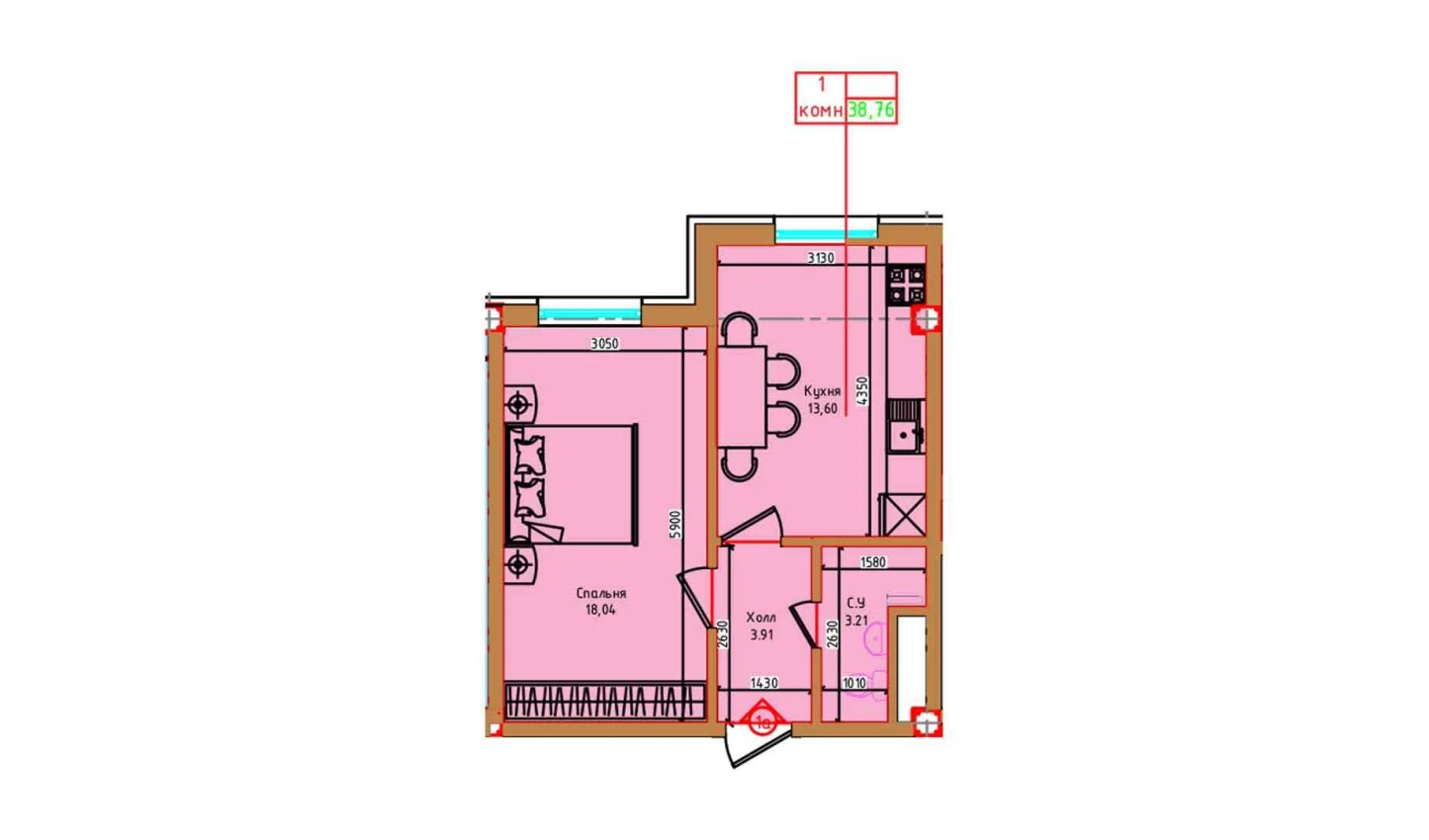 1-xonali xonadon 38.76 m²  1/1 qavat