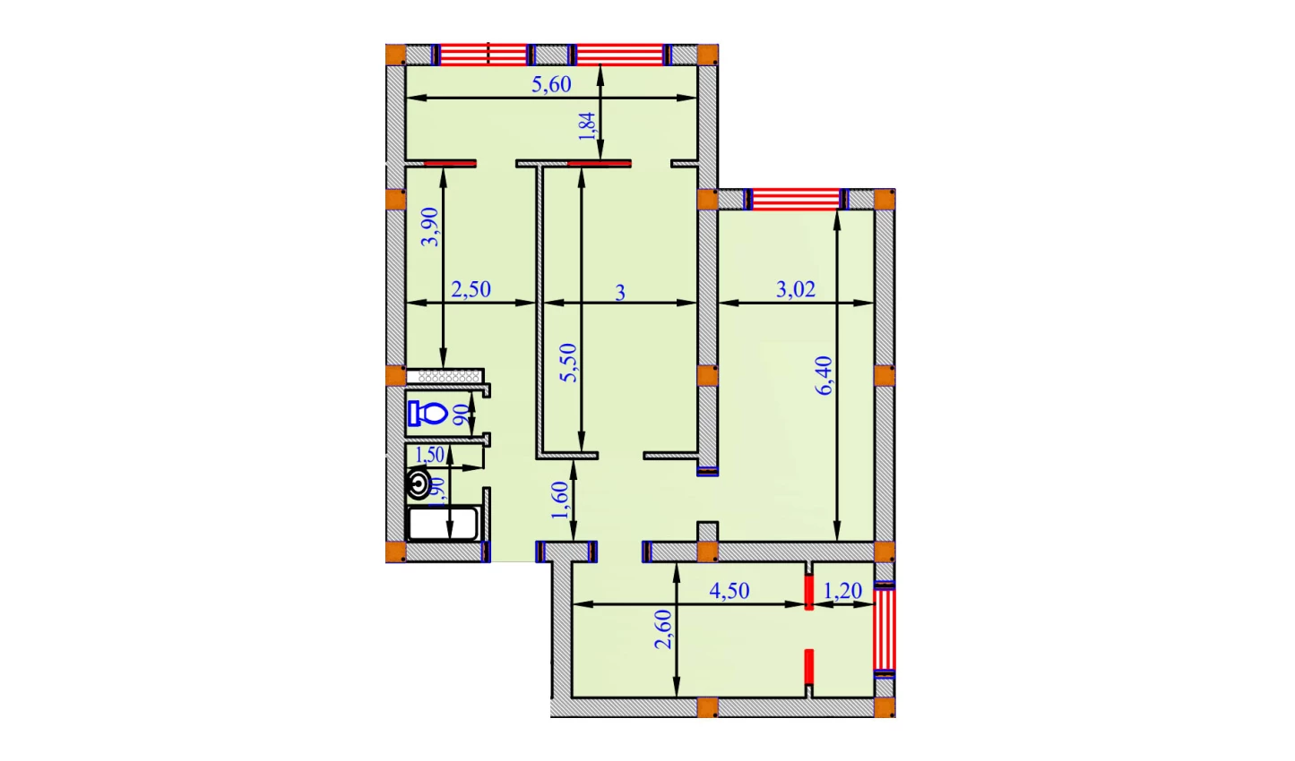 3-xonali xonadon 99 m²  6/6 qavat