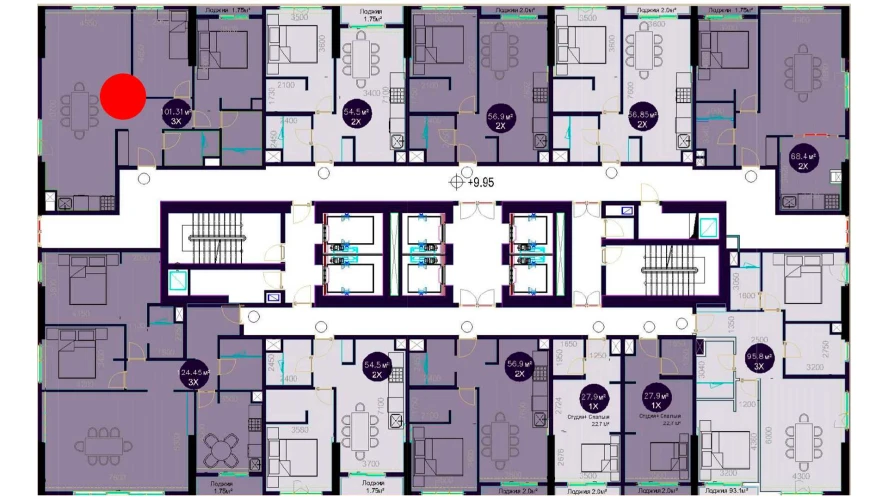 3-комнатная квартира 101.31 м²  3/3 этаж