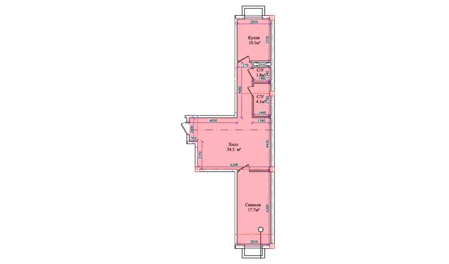 2-комнатная квартира 69.4 м²  1/1 этаж