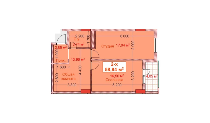 2-xonali xonadon 58.94 m²  7/8 qavat | CAPITAL AVENUE Turar-joy majmuasi