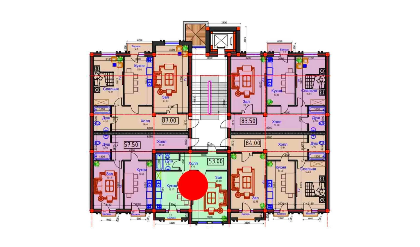 1-xonali xonadon 53 m²  2/2 qavat