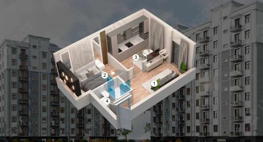 2-комнатная квартира 42.45 м²  2/2 этаж