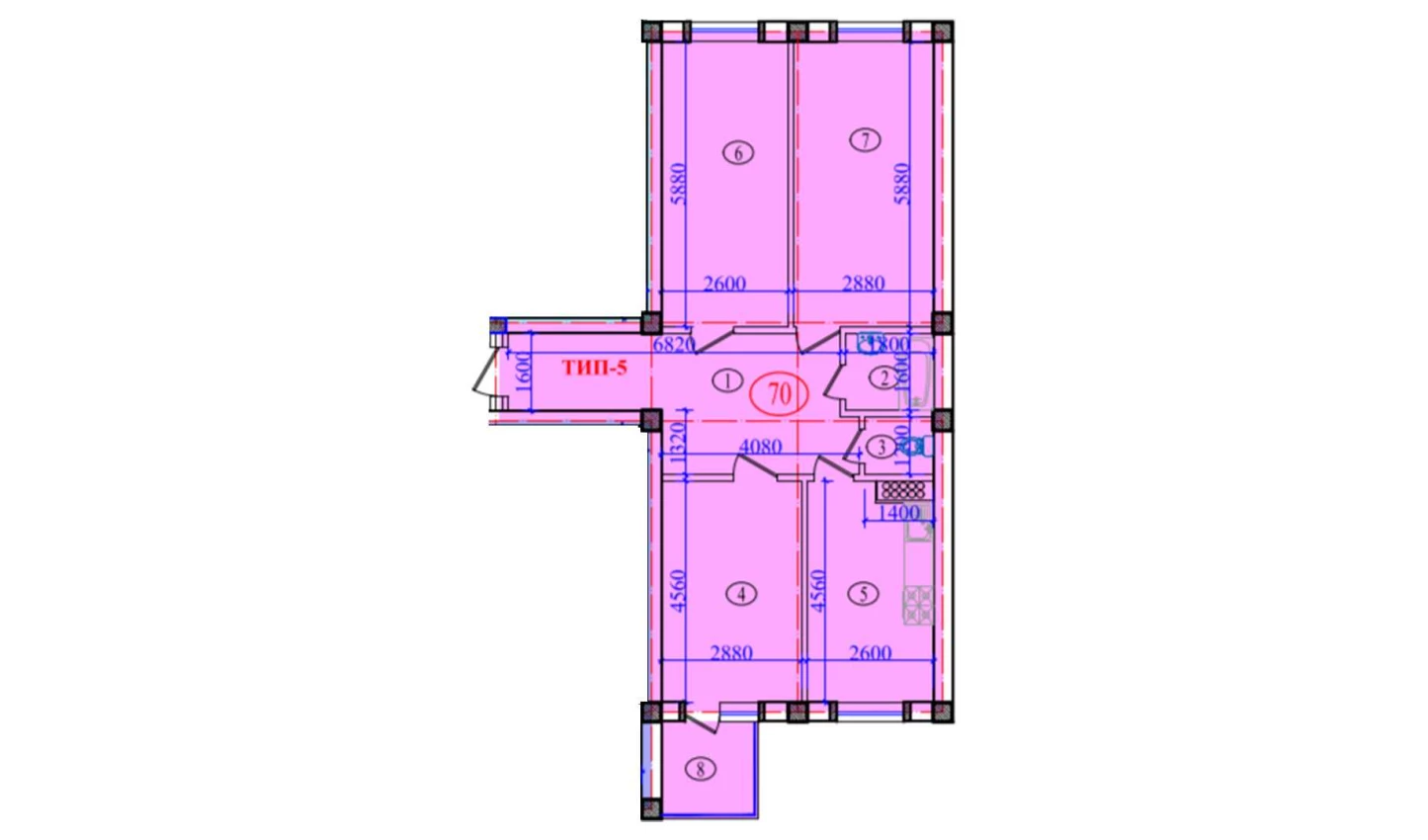 3-xonali xonadon 94.24 m²  6/6 qavat